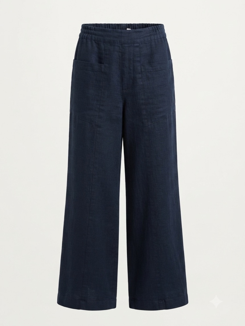Tahari Linen Wide Leg Pants High Waisted Dark Navy Blue Pocket Minimalist Small